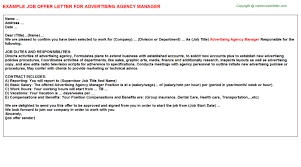 Advertising Agency Manager Offer Letter