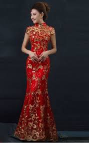 Chinese Wedding Fishtail Gown Cheongsam Bridal Evening Banquent Dress Red Chinese Wedding Dress Traditional Dresses Evening Dresses For Weddings