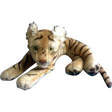 Vintage Steiff Bengal Tiger 1952 1953 Large Stuffed Plush Animal Green Glass Eyes Mohair Germany 23 Plush Animals Animals Steiff