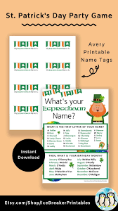 Leprechaun Party Game For A Little Luck Of The Irish For St Patrick S Day Party Fun Office Party Or St Pattys Classroom School Party Game Name Game Funny Name Generator School