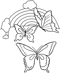 Three Butterflies And Rainbow Coloring Sheet