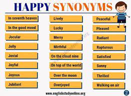 Happy Synonym List Of 50 Powerful Synonyms For Happy English Study Online Happy Synonyms English Study Learn English Words