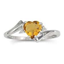 1 2ct Heart Shaped Citrine And Diamond Ring In 10k White Gold Garnet And Diamond Ring White Gold Rings Amethyst And Diamond Ring