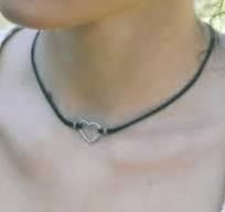Silver heart necklace, black cord, gift for her