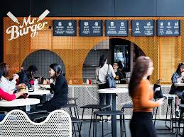 Mr Burger Melbourne Central Restaurant Design Cafe Design Burger