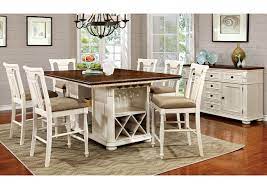 Table made of pine wood, veneers and engineered wood; Sabrina Cherry And White Counter Table W 6 Counter Chair Bayit Furniture