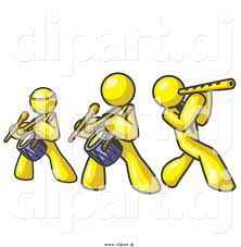 Children group playing on music instruments, kids musical band on white. Vector Clipart Of A Band Of Yellow Men Playing Flutes And Drums At A Music Concert By Leo Blanchette 10819