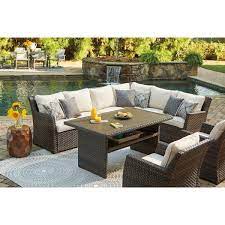 Zora Patio Sectional And Lounge Chair With Cushions Patio Furniture Layout Patio Sectional Backyard Furniture