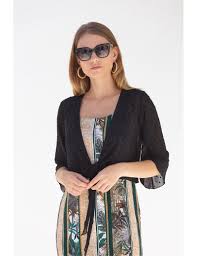 Boléro pour femme au meilleur prix. Bolero Ete Femme Ouvert Voile Crepon Noir Confetti Bleu D Azur