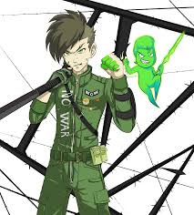 ememtrp, nanashi (megami tensei), navarre, shin megami tensei, shin megami  tensei iv final, pilot suit, uniform, highres, non-web source, self-upload,  2boys, asymmetrical hair, barbed wire, belt, blood, blood on face, brown  hair,