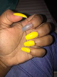 Check out our acrylic nails selection for the very best in unique or custom, handmade pieces from our shops. Yellow Coffin Nails With One Glitter Nail Glitter Nails Acrylic Nails One Glitter Nails