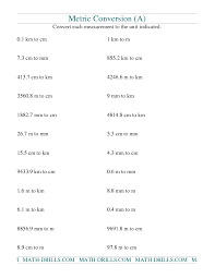 Measurement Worksheet Metric Conversion Of Mm Cm M And