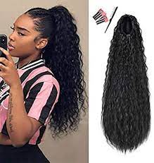 Amazon Com 22 Drawstring Ponytails For Black Women Long Black Corn Wavy Synthe Ponytails For Black Women Sleek Ponytail Hairstyles Cute Ponytail Hairstyles