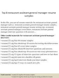 Oversaw students during lunch and recess periods. Top 8 Restaurant Assistant General Manager Resume Samples