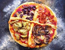 Recipe Four Seasons Pizza Topped With Ham Artichokes Mushrooms And Olives Recipes Seasons Pizza Four Seasons Pizza Recipe