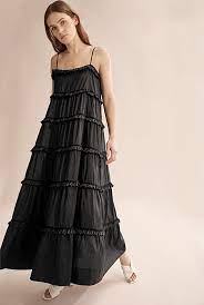 Black Silk Tiered Dress Dresses Country Road