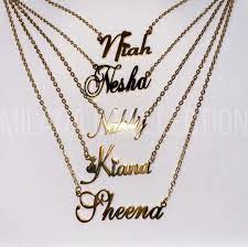 Milana B Collection On Instagram Gold Nameplate Necklace 25 Different Fonts Available Www Milanabcolle In 2021 Nameplate Necklace Gold Nameplate Necklace Necklace