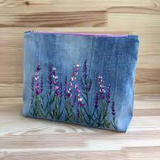 Recycled Denim Project Bag With Zippers Large Cosmetic Bag Etsy In 2021 Recycled Denim Large Cosmetic Bag Handmade Kids