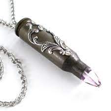 Recycled Bullet Pendant Necklace Silver Heart And Pink Glass Bullet Jewelry Ammo Jewelry 38 00 Via Etsy Bullet Casing Jewelry Bullet Jewelry Ammo Jewelry