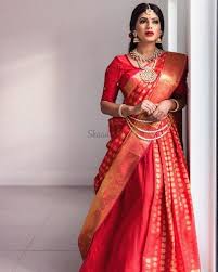 The sarees are made with highest quality zari and the same sarees are sold. 23 Elegant Saree Lehenga Designs For The South Indian Brides Shaadisaga
