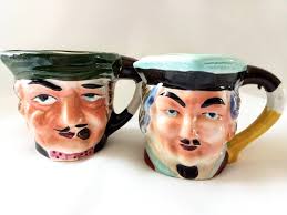 Set of 2 Toby Mugs/pitchers, Miniature Ceramic Toby Mugs, Halloween Fun,  Collectible Eclectic Ceramics