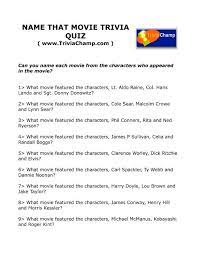 Name any valid answer for each of these categories from the world of film. Name That Movie Trivia Quiz Trivia Champ