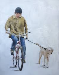 Man Cycling Painting Man With Dog Picture Art Print Man On Etsy Dog Print Art Cycling Art Print Art