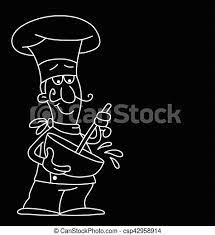 Affordable and search from millions of royalty free images, photos and vectors. Cartoon Chef Monochrome Outline Cartoon Chef Isolated On Black Background With Copy Space For Own Text Canstock
