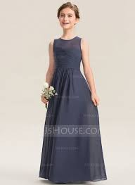 a line scoop neck floor length chiffon junior bridesmaid dress with ruffle 009173284