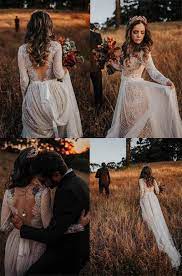 Gorgeous Lace Polka Dot Boho Wedding Dresses Bridal Dress With Sleeves Sw269 Simidress Cheapweddingdresses W Bohem Dugunu Dantel Gelinlik Gelin Elbisesi