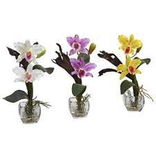 Nearly Natural 15 Artificial Mini Cattleya Orchid With Decorative Vase Set Of 3 Multi Orchid Flower Arrangements Cattleya Orchid Orchid Arrangements