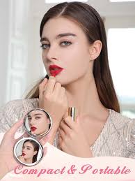 Round Mini Mirror Dual Magnification Chic Checkered Foldable