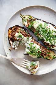 Loaded Grilled Eggplant Recipe With Creamy Sauce Lexi S Clean Kitchen Healthy Recipes Meals Without Meat Eggplant Recipes