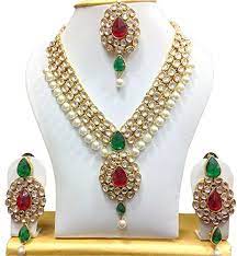Beautiful Gold Plated White Pearl Red Green Stone Kundan Https Www Amazon Ca Dp B01nbjcu8c Ref Wedding Necklace Set Bollywood Jewelry Bridal Necklace Set