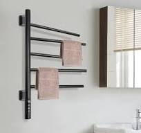 Electric Heated Towel Warmer Rack Black For Bathroom Rotatable Towel Rack 5  Bars