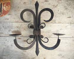 Wall sconces, housewarming gift, bathroom decor, wrought iron hook, rustic wood boards Vintage Mexican Rustic Candle Sconce Wall Mounted Wrought Iron Candle Holder Iron Candle Sconce Wrought Iron Candle Sconces Wrought Iron Candle
