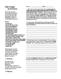 Song Lyrics And Questions On The A Team By Ed Sheeran By Jc Productions