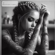 Craft a vibrant 3D digital tattoo featuring a Lena Horne-inspired figure