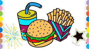 Burger Coloring Page For Kids How To Draw Burger And French Fries With Coloring Pages For Kids Coloring Pages Coloring For Kids
