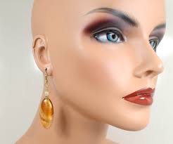 Big Marbled Golden Caramel Brown Lucite Handmade Drop Earrings, Gold  Plated, Hook Lever Back or Clip On