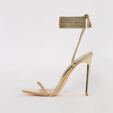 Free shipping & exchanges, and a 100% price guarantee! Gold Strappy Sandals Stiletto Heel Open Toe Sandals For Party Date Big Day Going Out Fsj