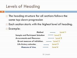 Purdue owl notes the apa headings levels as follows Format Of The American Psychological Association 6th Edition Ppt Video Online Download