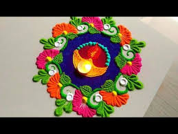 Very Easy Attractive Diya Decor Diwali Rangoli 2018 Youtube Free Hand Rangoli Design Rangoli Designs Small Rangoli Design