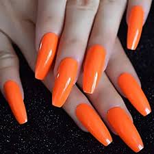 Yellow acrylic coffin summer spring bright pineapple nails | pineapple nails, yellow nails design, yellow nails. Amazon Com Eda Luxury Beauty Neon Orange Luxe Design Full Cover Press On Nails Acrylic Nail Kit Artificial Nail Tips False Nails Extra Long Ballerina Coffin Square Nail Art Fashion Fake Nails