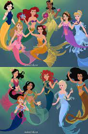 Disney Princesses As Mermaids By Arielknight I Love That Rapunzel Has Her Short Disney Princesses As Mermaids Disney Princess Drawings Disney Princess Pictures
