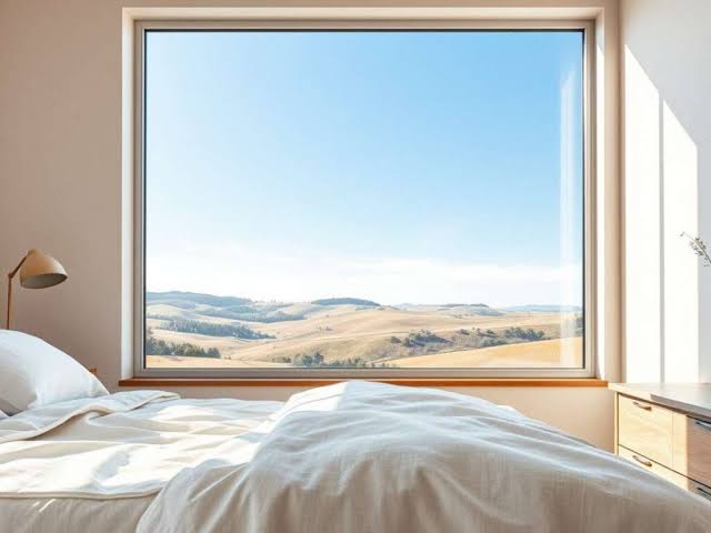 Restorative private bedroom sanctuaries with extensive double-glazed window systems، من إنشاء الذكاء الاصطناعي