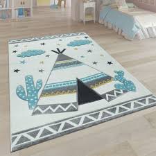 Kinderzimmer kinderteppich für jungen mit tier u. Kinder Teppich Indianer Zelt Design Cream Grau Teppichcenter24