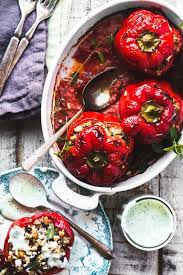 Roast the peppers, cut side up, until just softened, 10 to 15 minutes. Spiced Lamb And Cous Cous Stuffed Red Peppers With Mint Yogurt Sauce Stuffed Peppers Couscous Recipes Peppers Recipes