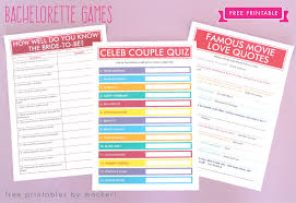 Then during the bachelorette party, ask the bride the questions and see if she can guess the groom's answers! Free Printable Bachelorette Games