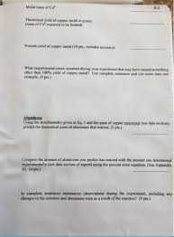 Solved Molar Mass Of Cu Theoretical Yield Of Copper Met Chegg Com